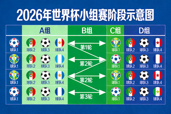 2026年世界杯小组赛阶段示意图 - 多支球队分组对抗