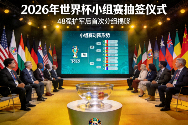2026年世界杯小组赛抽签仪式现场，48支球队代表齐聚，扩军后小组赛对阵形势揭晓